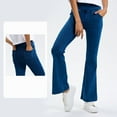 thumbnail image 4 of Women Crossover High Waisted Stretchy Bootcut Jeans Slim Fit Denim Yoga Leggings with Pockets Middle Blue XXL, 4 of 5