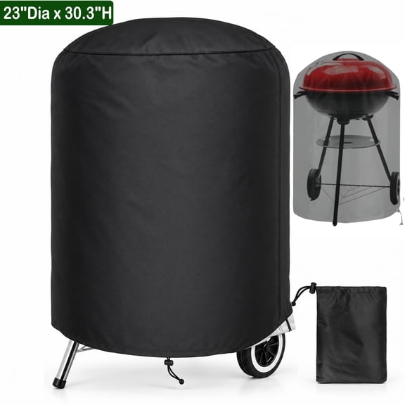 Round Grill Cover Smoker Cover (23"x30.3"), Kettle Grill Cover, BBQ Barbecue Cover, Dome Smoker Cover, Bullet Smoker Cover, Barrel Cover Fire Pit Cover