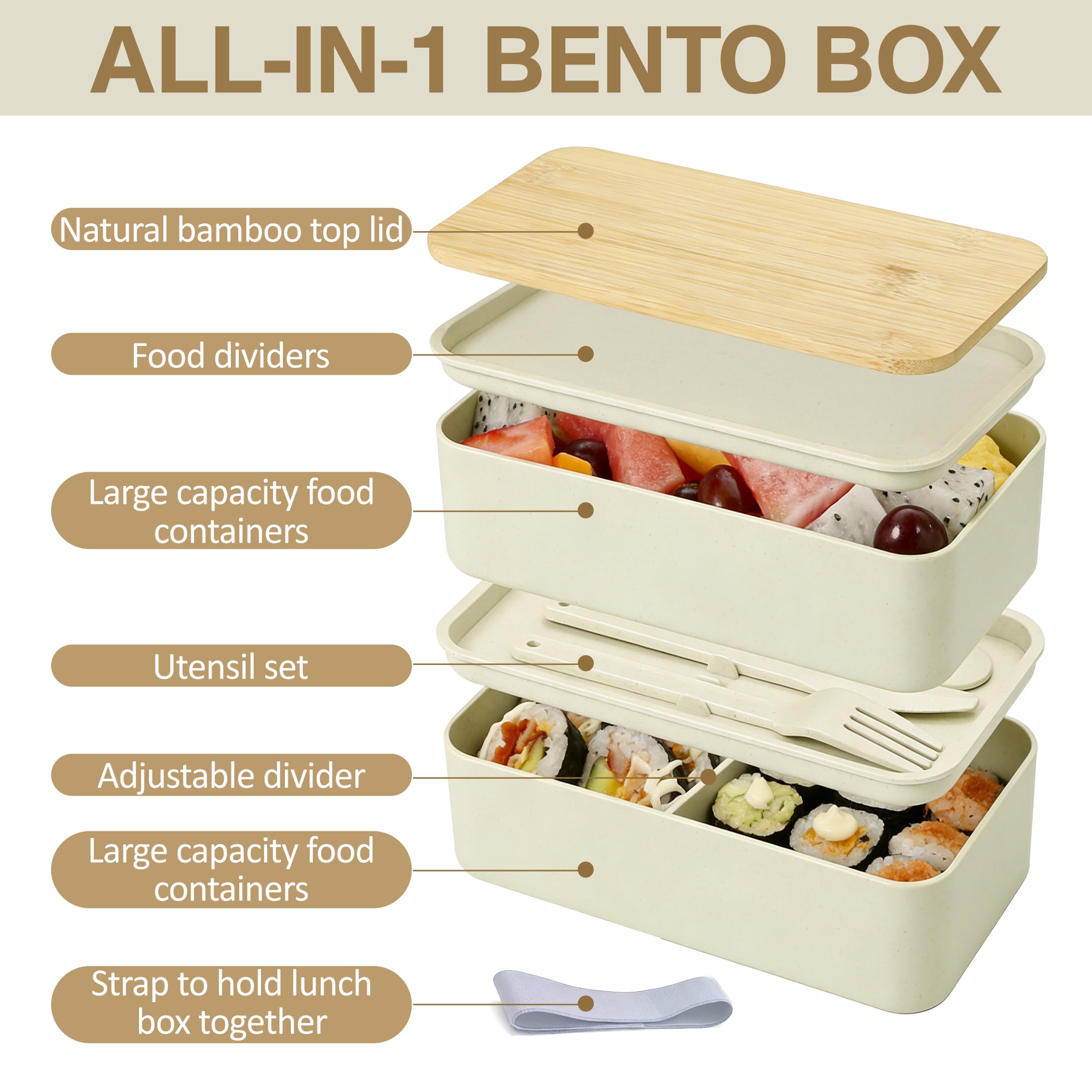 Adult Bento Box, Stackable Bento Lunch Boxes with Utensil, Portable Food Container, Leak-Proof Lunch Boxes for Adults & Teens, BPA-Free
