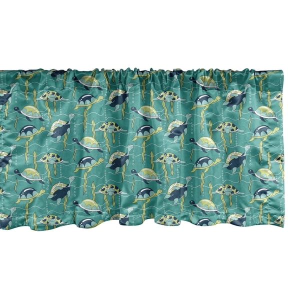 Ambesonne Turtle Window Valance, Ocean and Colorful Animals, 54" X 12", Multicolor