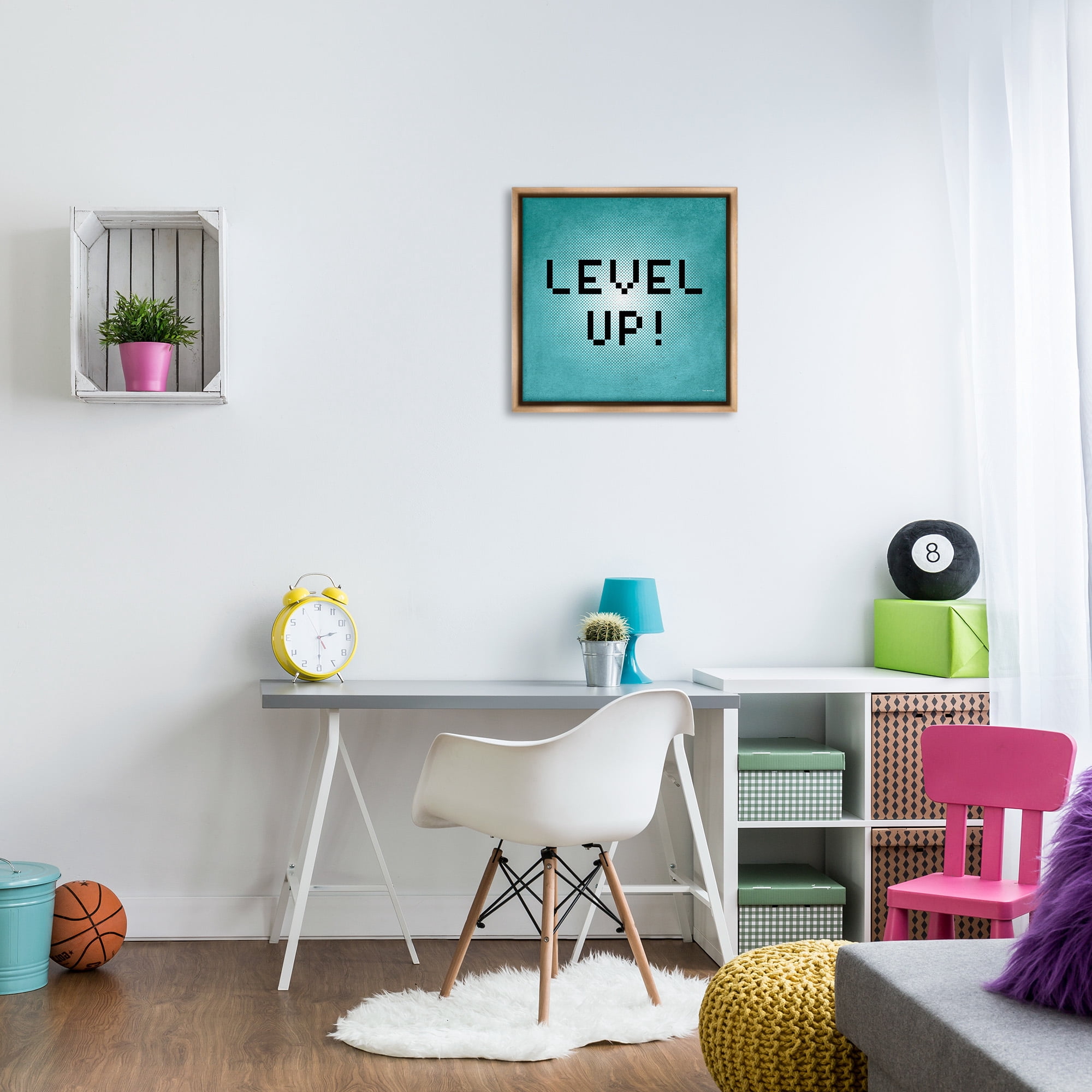 Stupell Industries Level Up Vintage Pixels Typography Painting Brown Floater Framed Canvas Art Print Wall Art, 25 x 25