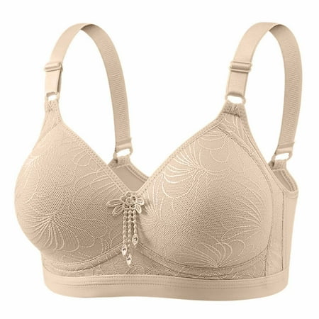 LYEAA Push up Bras for Women Wireless Plus Size Lace Daily Bras Wirefree Adjustable Strap Lift Soft Bralette No Wire Breathable Comfort Sleeping Bras Beige 46/105