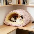 thumbnail image 6 of Nebwoak Warm Cat Cave Bed - Cozy Winter Enclosed Pet Bed for Cats & Small Dogs, Plush & Foldable, Soft Fleece, Machine Washable, Cute Fruit Pattern (Pink Peach/Gray Lemon), 6 of 6