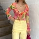 thumbnail image 1 of Mujeres Ruffle Crop Tops Tie Front Mesh Summer T-shirt Casual Sweet Fashion Blusa FLhrweasw Nuevo, 1 of 9