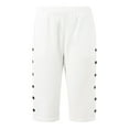 thumbnail image 4 of OSOLU Women Fashion Solid Color High Waist Pocket Button Casual Capri Pants Trousers Daily Relaxed Fit Breathable Workout Training Joggers Bottoms, 4 of 5