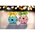 thumbnail image 2 of Hand Painted Ceramic Salt and Pepper Shakers Blue Pink Dots 2x2x2.25, 2 of 3