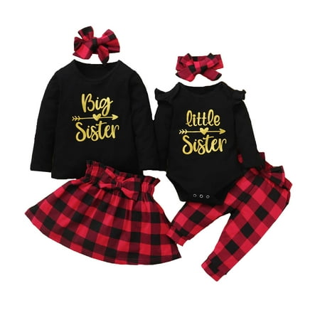 

Aslaylme Baby Girls Little Sister Outfit Plaid Matching Sister Outfit (Red-Little Sister 0-3 Months)