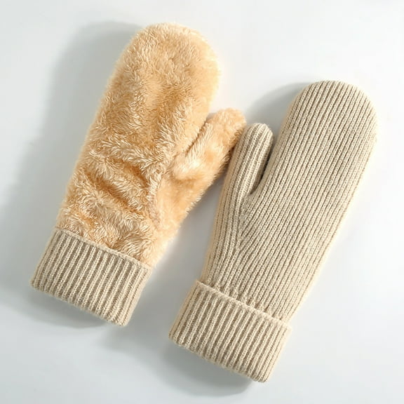 Outfmvch Mitten Gloves for Women Touchscreen Mittens for Women Sherpa Lined Cold Weather Chunky Cable Knit Mitt Warm Gloves for Women Beige One Size