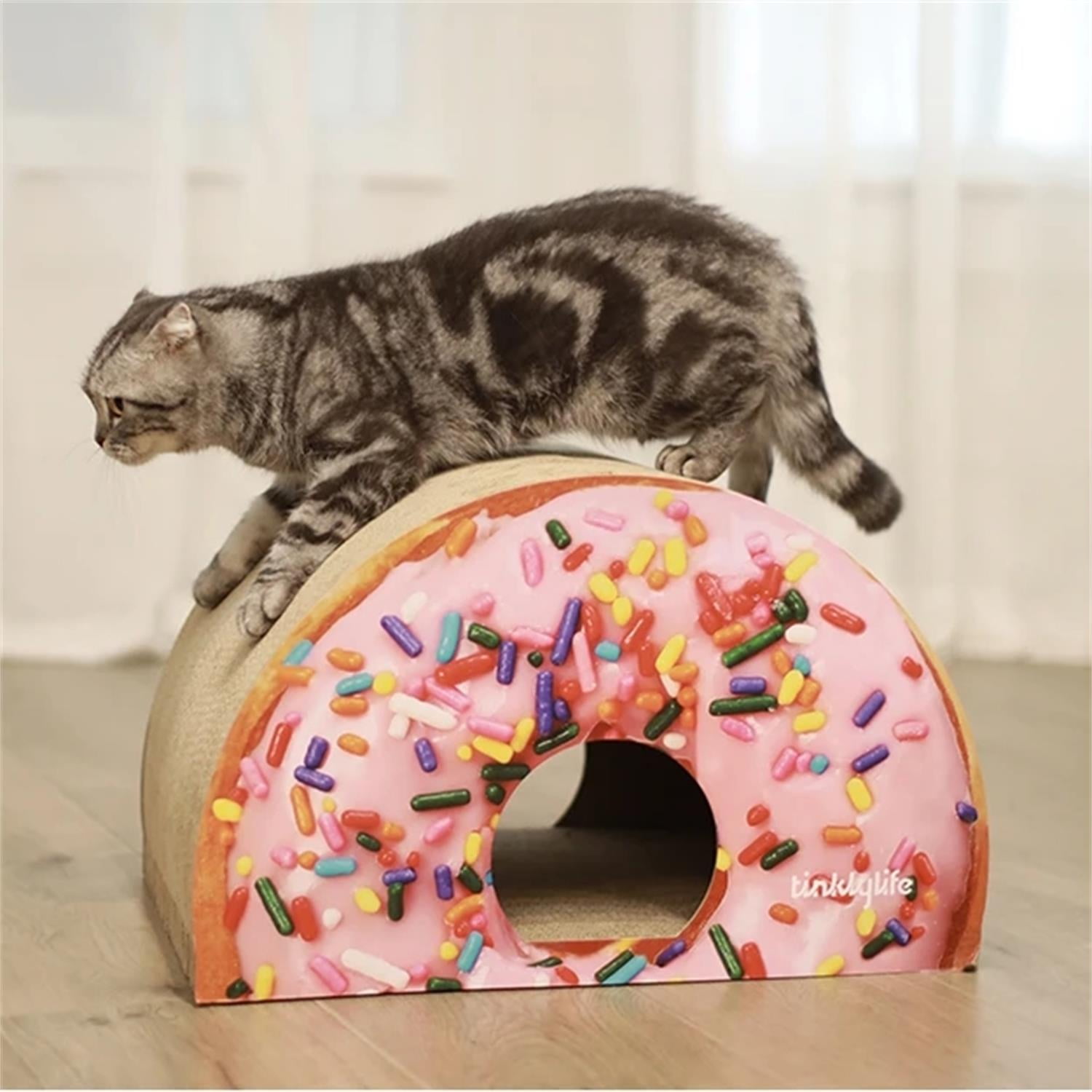 Pefilos 20" Cat Scratcher Post Cardboard Condo, Looking Well with Delicious Doughnut Shape Cat Scratching House Bed Furniture Protector, Beige Pefilos 20" Cat Scratcher Post Cardboard Condo, Looking Well with Delicious Doughnut Shape Cat Scratching House Bed Furniture Protector, Beige