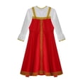 thumbnail image 4 of Ocealan Robe de Costumes Traditionnels Russes pour Filles, Manches Bouffantes, Broderie Dorée, Robe Évasée avec Belle Coiffe, Rouge 120/S, 4 of 8