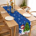 thumbnail image 3 of Navy Blue Christmas Table Runner 36 Inches Long Farmhouse Dress Scarves, Snowman Xmas Tree Ball Snowflake Dining Tablerunner for Coffee Table/Kitchen Island/Party Décor, Small 13" x 36", 3 of 8