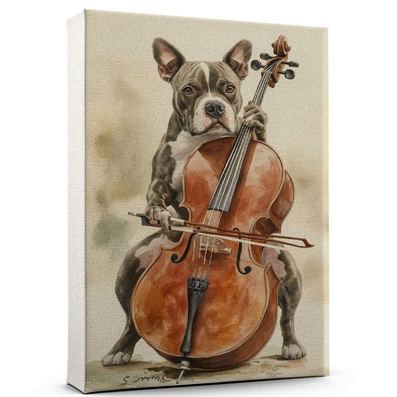 Staffordshire Bull Terrier Dog Stretched Canvas Size 8x12 – Funny Staffordshire Bull Terrier Dog Canvas Wall Decor, Funny Dog Wall Art for Cello Room