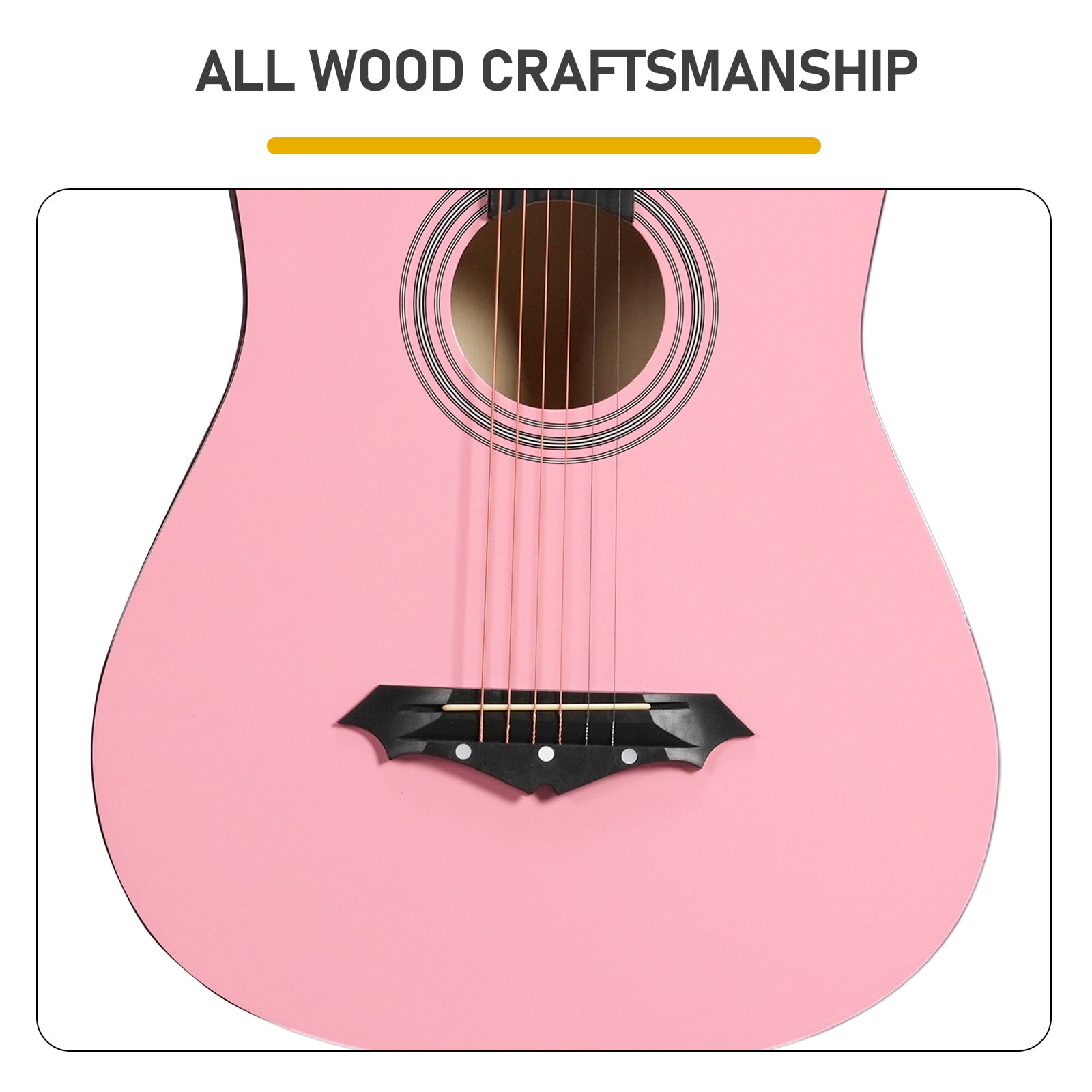 38in Acoustic Guitar with Picks, Strings, Capo, Case, Tuner, and Strap - Matte Pink