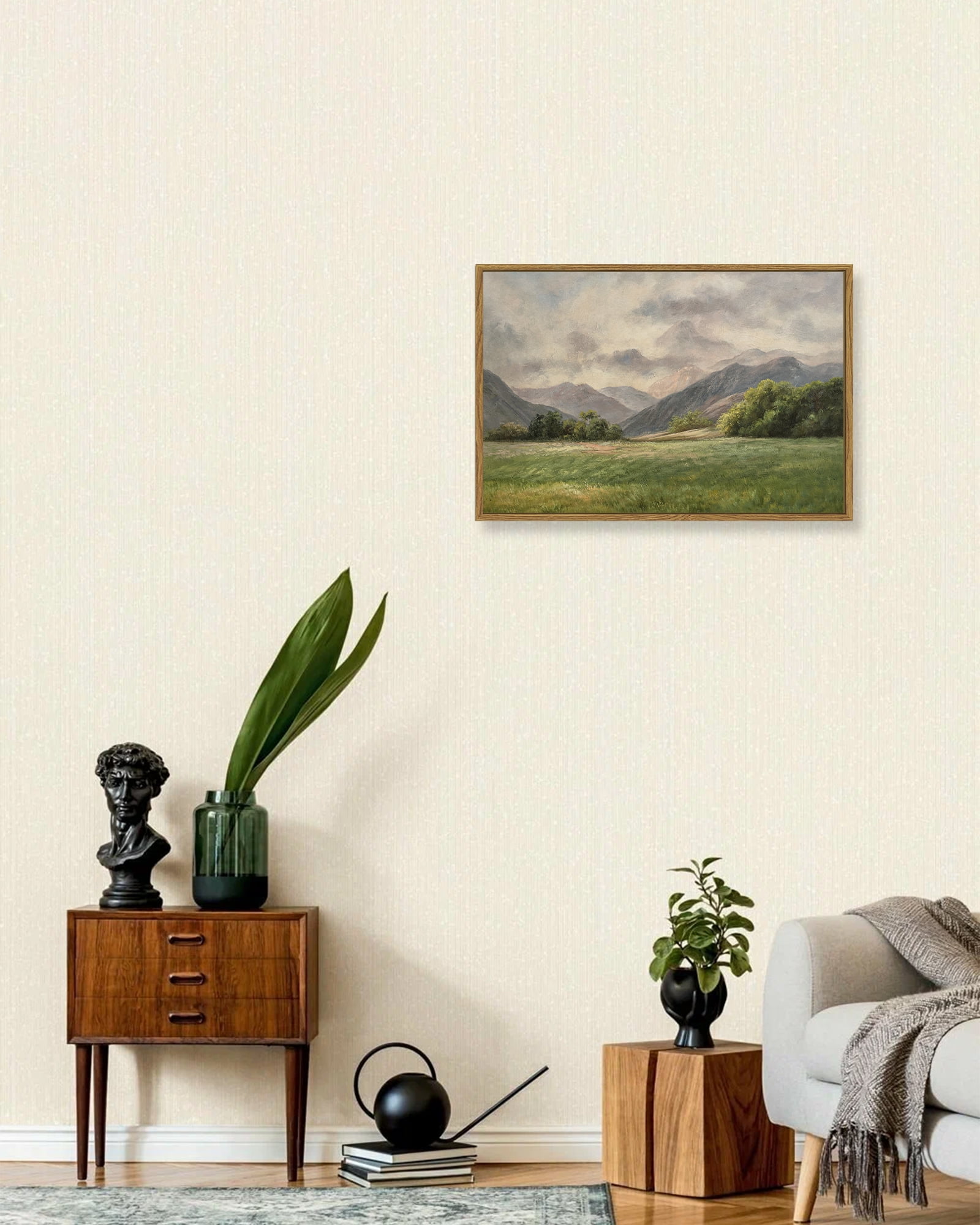 Drsoum Landscape 16x24in Large Vintage Canvas Wall Art Classical Prairie and Mountain Room Decor for Kitchen Bedroom Living Room - Natural Framed