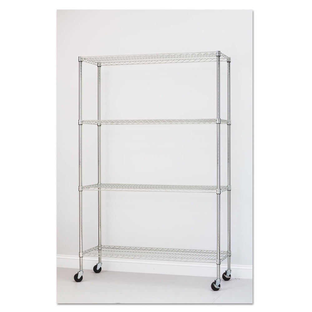 Alera Complete Wire Shelving Unit with Casters, FourShelf, 48" x 18" x