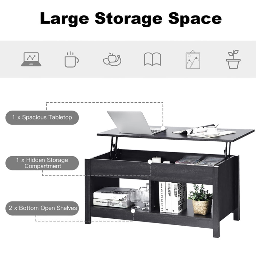 Finihen Coffee Table, Lift Top Coffee Table with Hidden Storage Compartment and Lower Shelf, for Study Room, Black Finihen Coffee Table, Lift Top Coffee Table with Hidden Storage Compartment and Lower Shelf, for Study Room, Black