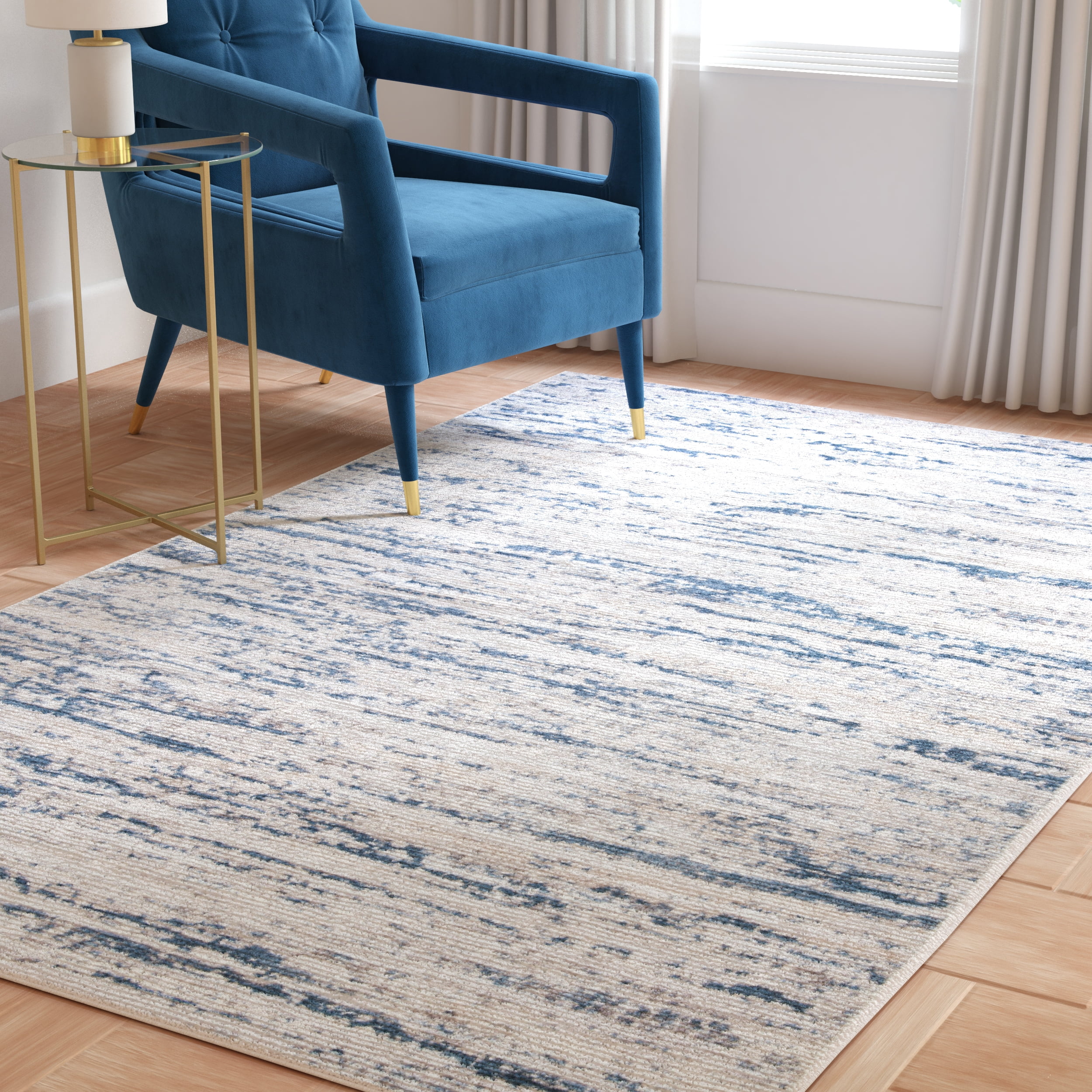 SAFAVIEH Amelia Lester Abstract Area Rug, Ivory/Blue, 2'2" x 4'