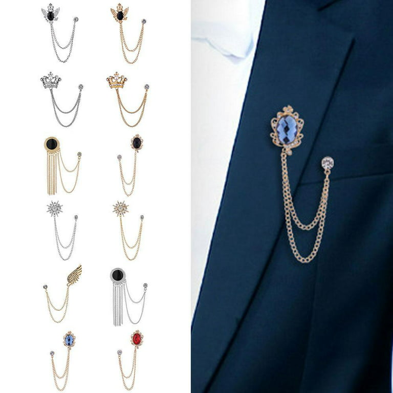 Vintage Metal Tassel Brooches for Women Men Suit Decoration Rhinestone  Large Crystal Brooch Pin Coat Accessories 