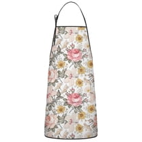 Pioneer Flower Floral Print Pattern Apron-Garden Aprons for Women with Pockets-Cotton Linen Waterproof Kitchen Cooking Gardening Aprons Adjustable for Kitchen,Cooking,BBQ and Salon 33x27 Inch