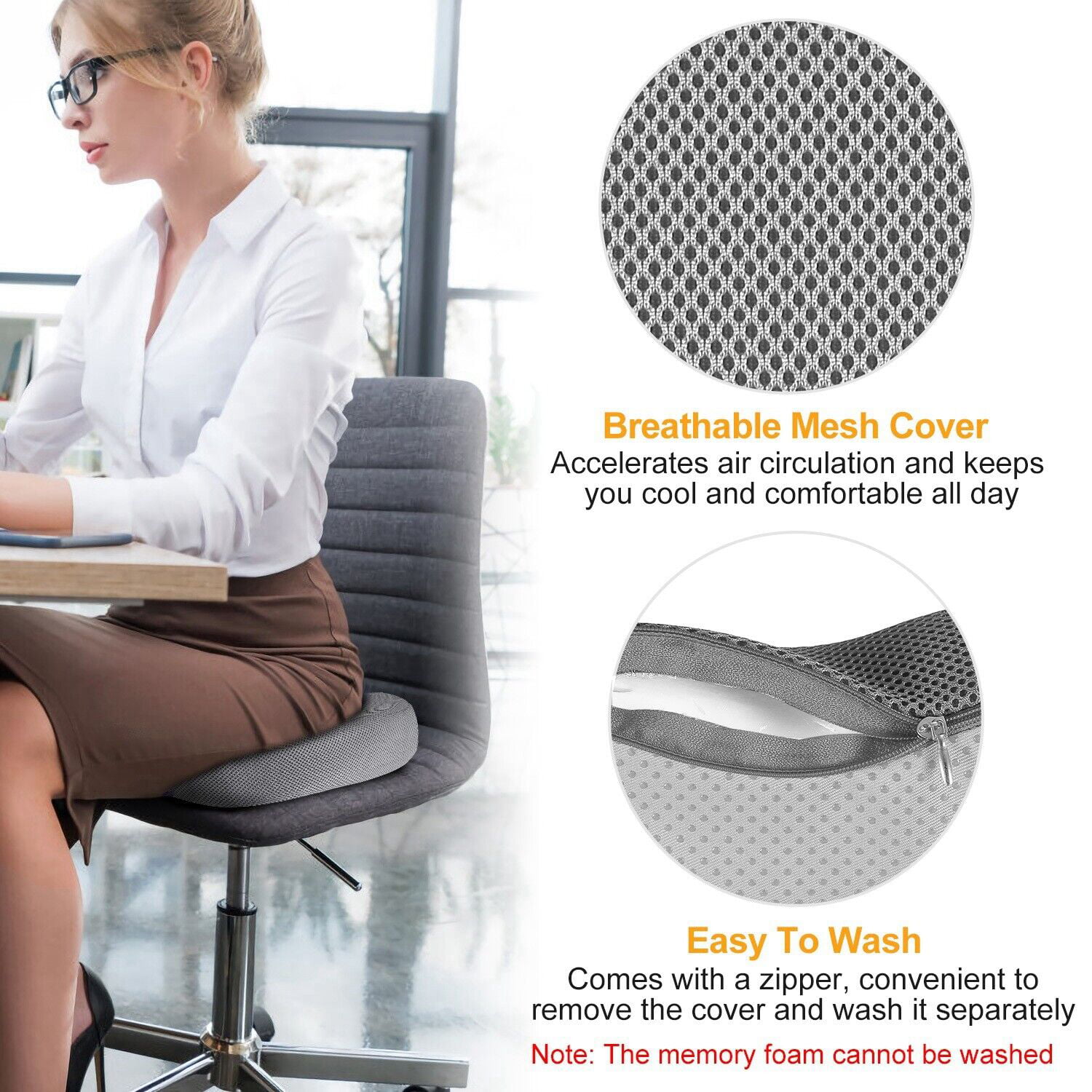 Expansion Wellness Seat Cushion for Office Chair – Memory Foam Tailbone  Pillow Pad for Sitting, Computer, Desk, Chair, Car – Contoured Posture