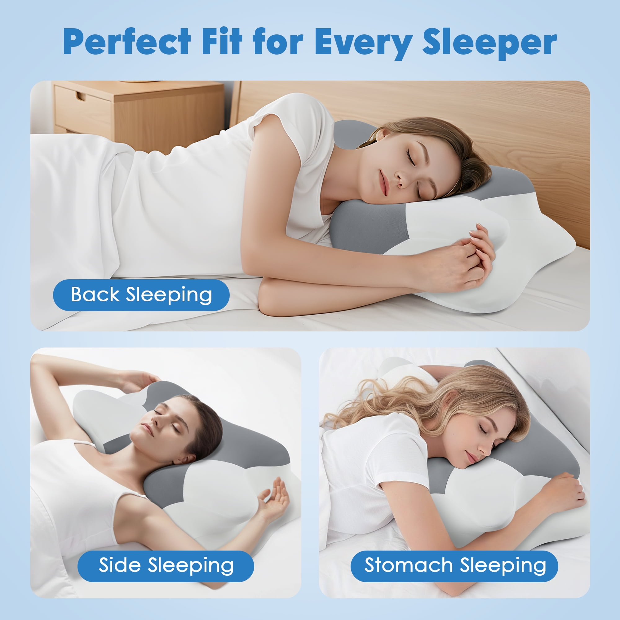 KAIPARA Cervical Neck Pillows for Neck Pain Relief, Memory Foam Pillow for Sleeping, Contour Orthopedic Ergonomic Pillows for Side Sleepers