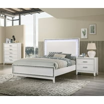 White Bedroom 3pc Set Queen Panel Bed LED HB Nightstand Chest Set Classic Design Bedroom Furniture