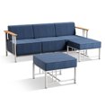 thumbnail image 4 of Opohoro 3-Pieces Outdoor Deep Seating Patio Sofa Set, with 10" Thick Cushions and Ottomans for Garden Backyard, Blue, 4 of 11