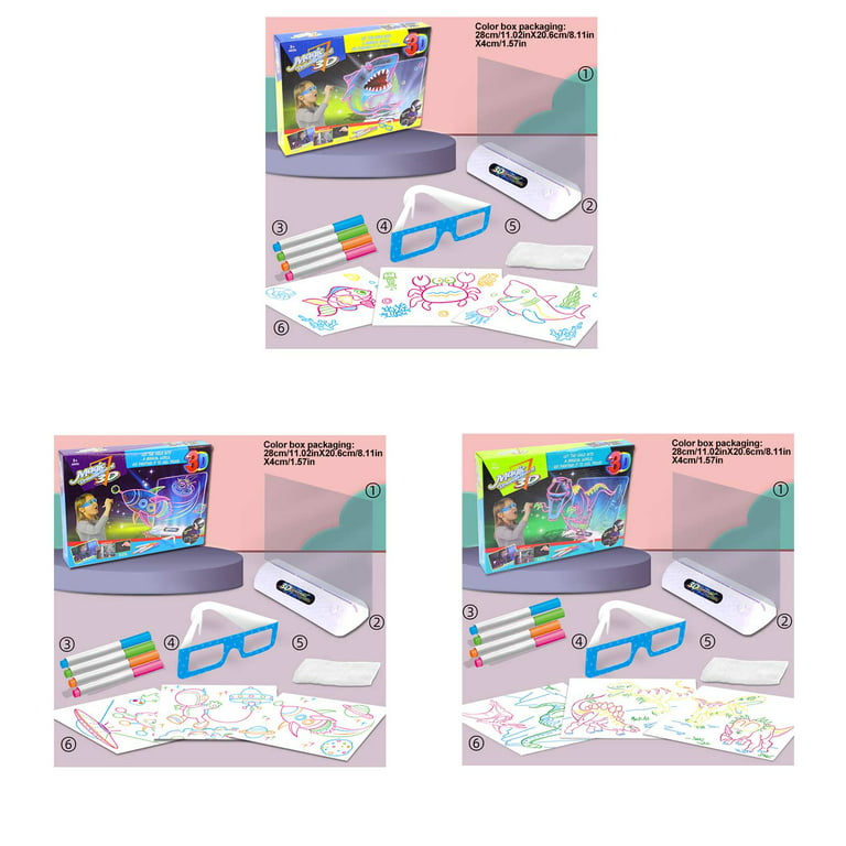 3D Drawing Board Toys Set Colorful Magic Fluorescent Drawing