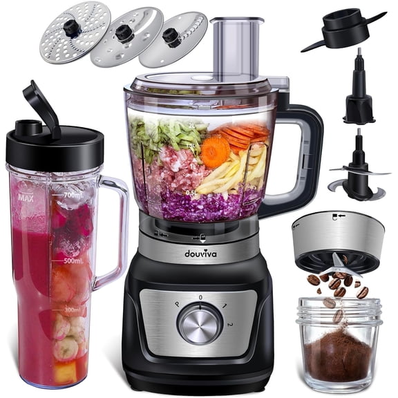 Blender & Food Processor Combo 1000W, 68oz Processor Bowl,24oz To-Go Lid Cup, for Smoothies/Shakes/Mixing/Shredding/Slicing/Chopping/Dough/Grinder, Black