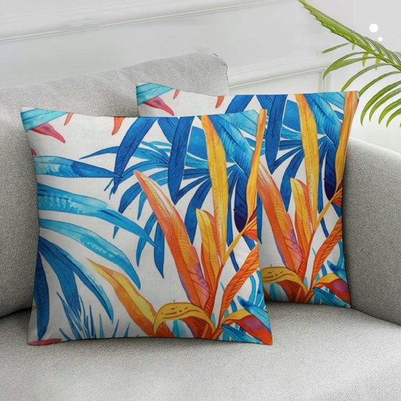 Acheng Outdoor Throw Pillow Covers Set of 2 Tropical Palm Blue Watercolor Flowers Leaves Summer Decorative Soft Bedroom Pillow case Cushion Couch (Blue) White