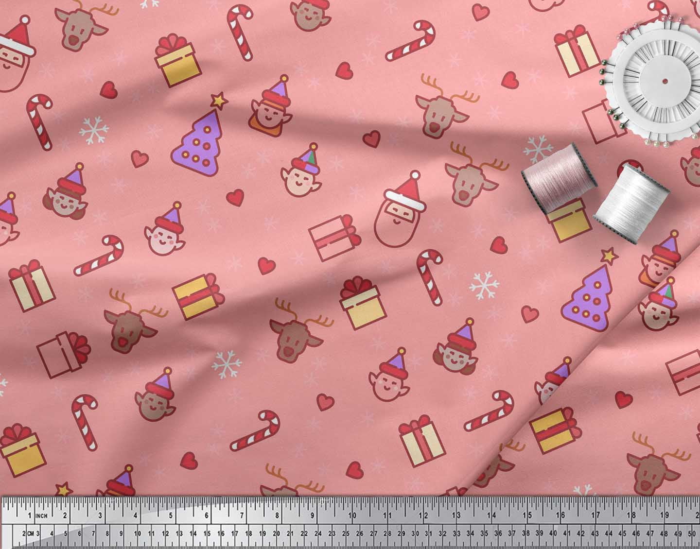 Soimoi Orange Cotton Voile Fabric Christmas Theme Party Print Fabric by the Yard 56 Inch Wide