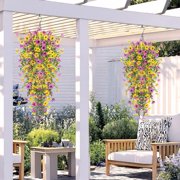 4 Pcs Artificial Flowers for Outdoors Spring Summer Decor, UV Resistant No Fade Fake Hanging Flowers Plants Faux Plastic Realistic Flower for Gardens Porch Planter Patio Yard Home Indoor
