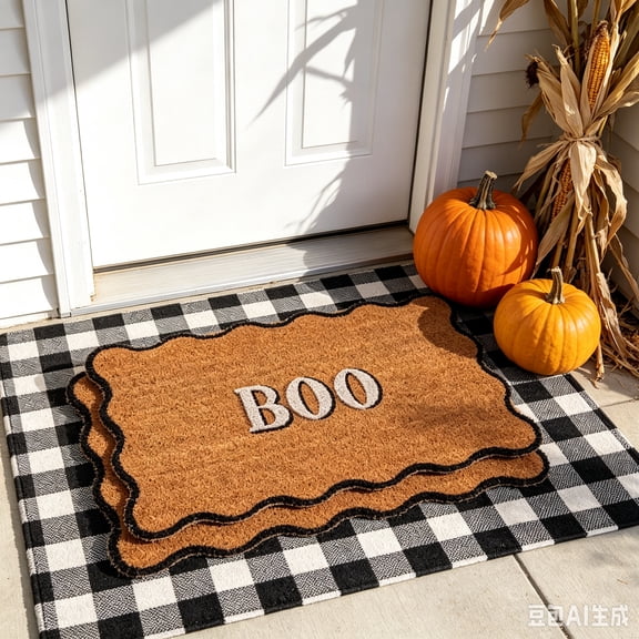 Outdoor Halloween Doormat BOO Coir Rug 18" x 30" Fall Welcome Mat Front Door Scalloped Edge Decor