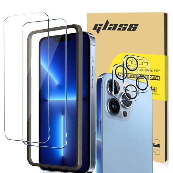 [2+2Pack] for iPhone 13 Screen Protector and Camera Lens Protector, 9H Tempered Glass Film, Anti-Scratch, Case Friendly, Easy Installation, Bubble Free