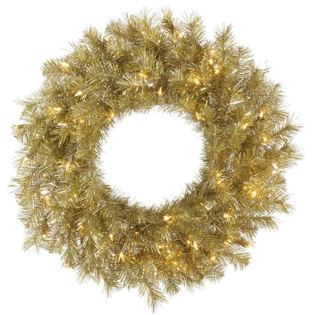 Vickerman A147737LED 36 in. Gold & Silver Tinsel Wreath with 100 Warm White LED Light