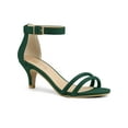 thumbnail image 1 of BLISSFUL STEP Sandales pour Femmes en Faux Suède à Bride à la Cheville à Talon Kitten à Enfiler à Brides Unies Vert 7, 1 of 7