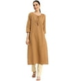 thumbnail image 1 of eloria Women's Fashion Solid Front Dori Tie-Up Neck Design Kurti, Fabric : Cotton, Color : Light Brown, Size : Small, 1 of 5