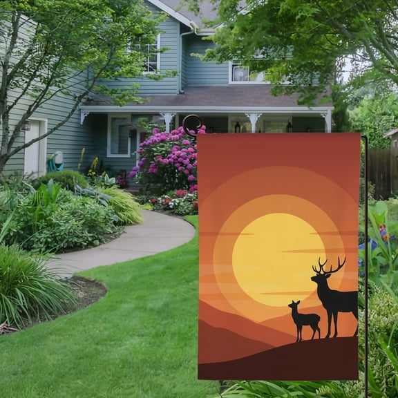 RKSupls Spring Summer Garden Flag Double Sided Deer Family Sunset Welcome Yard House Outside Outdoor Decoration,12*18 inch