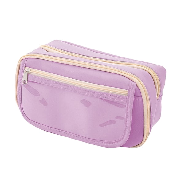 HOMEIORA Large Pencil Case Pouch, Pencil Box Holder Organizer with 4 Compartments, Pen Bag Wide Opening, with A Transparent Compartments - Light Purple, 1 Pack