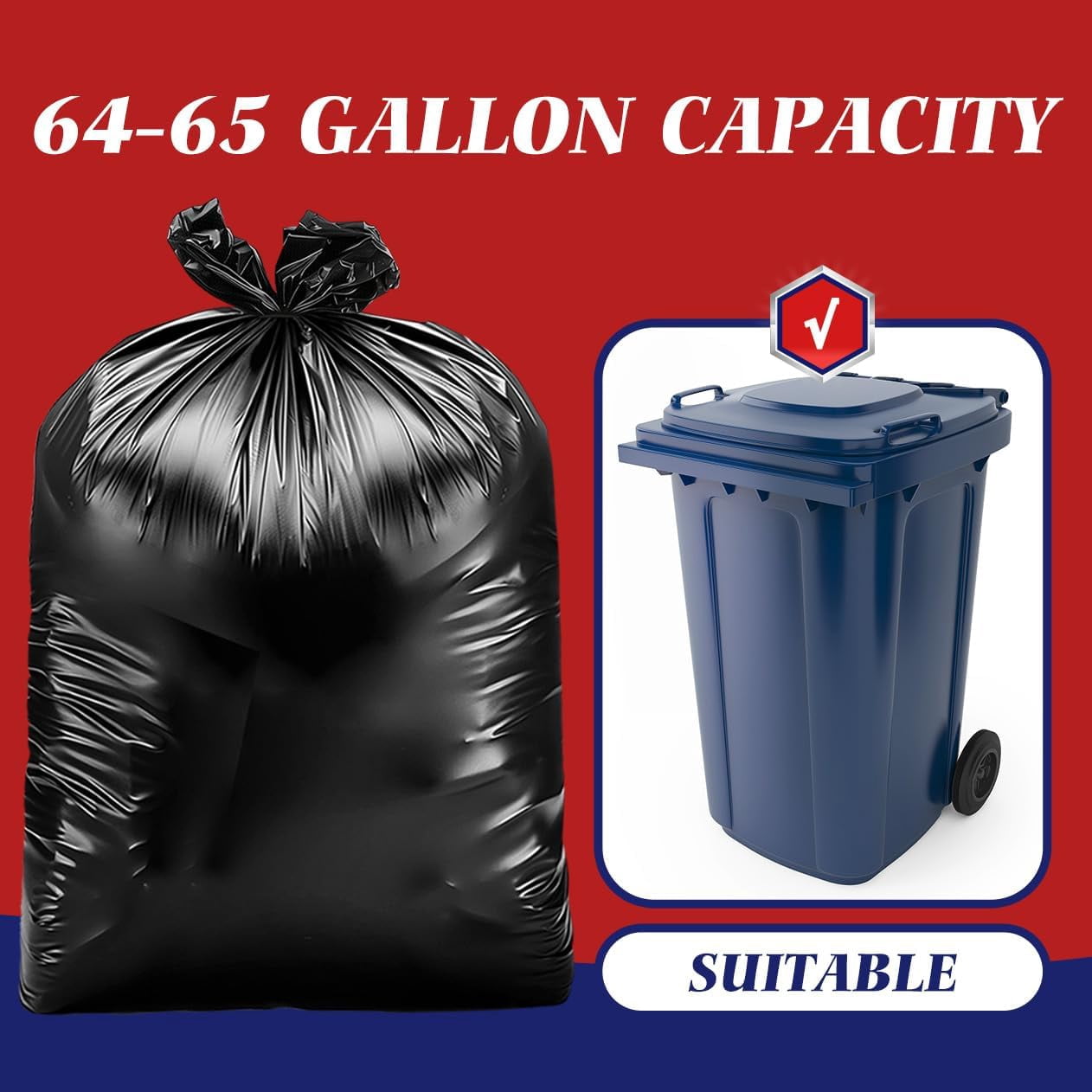 Large Black Trash Bags 64-65 Gallon 13 Counts Industrial Sturdy s, Extra Large Lawn and Leaf Bags Outdoor Commercial Trash Can Liner for Construction Sites, Workshops, Backyard