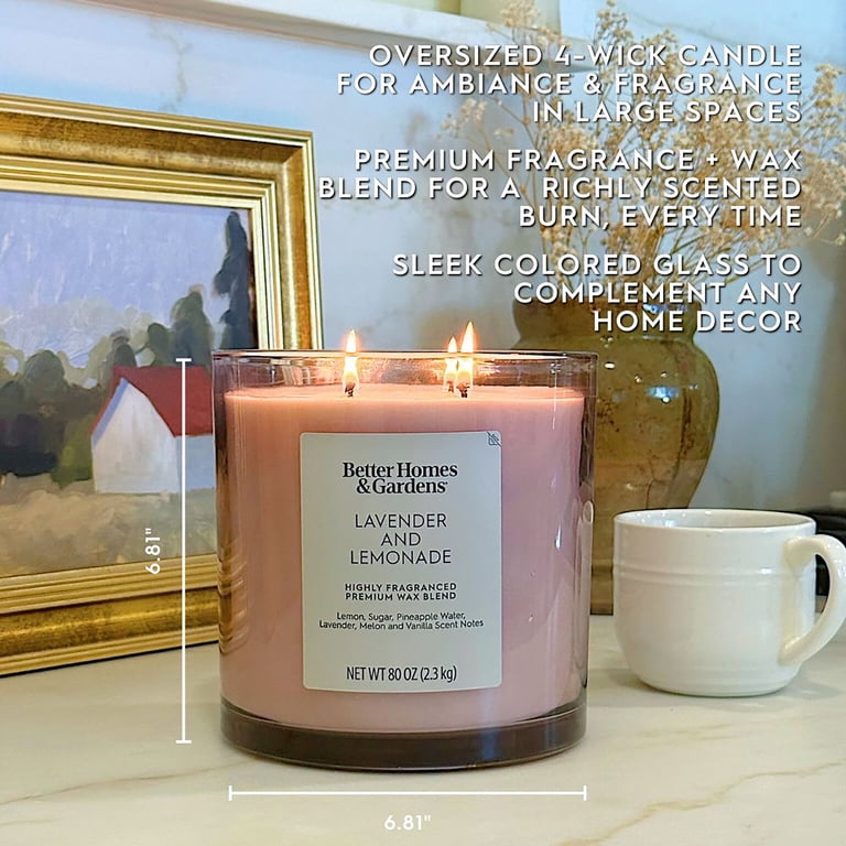 Better Homes and Gardens Lavender and Lemonade Scented 4-Wick Large Oversized Jar Candle 80oz