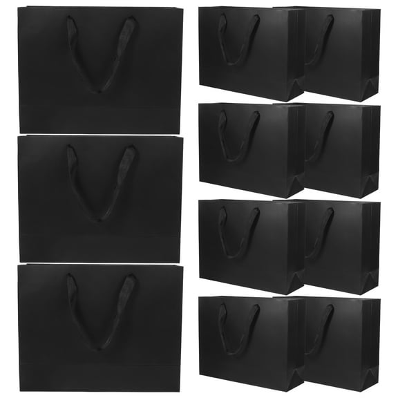12-Pack Large Black Kraft Paper Bags for Wedding, Shopping, Small , Men and Women, Storage Bags