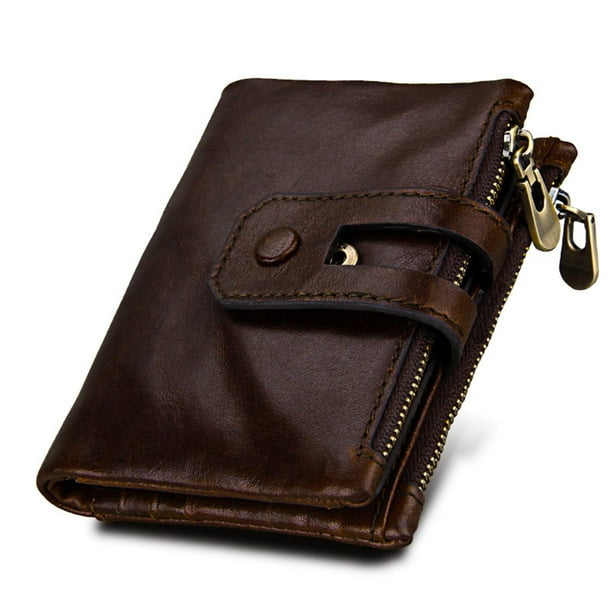 Cartera con bloqueo RFID, tarjetero plegable con ventanas de identificación, s para hombre, tarjetero RFID con cremallera a presión portátil café Yinane Cartera con bloqueo RFID