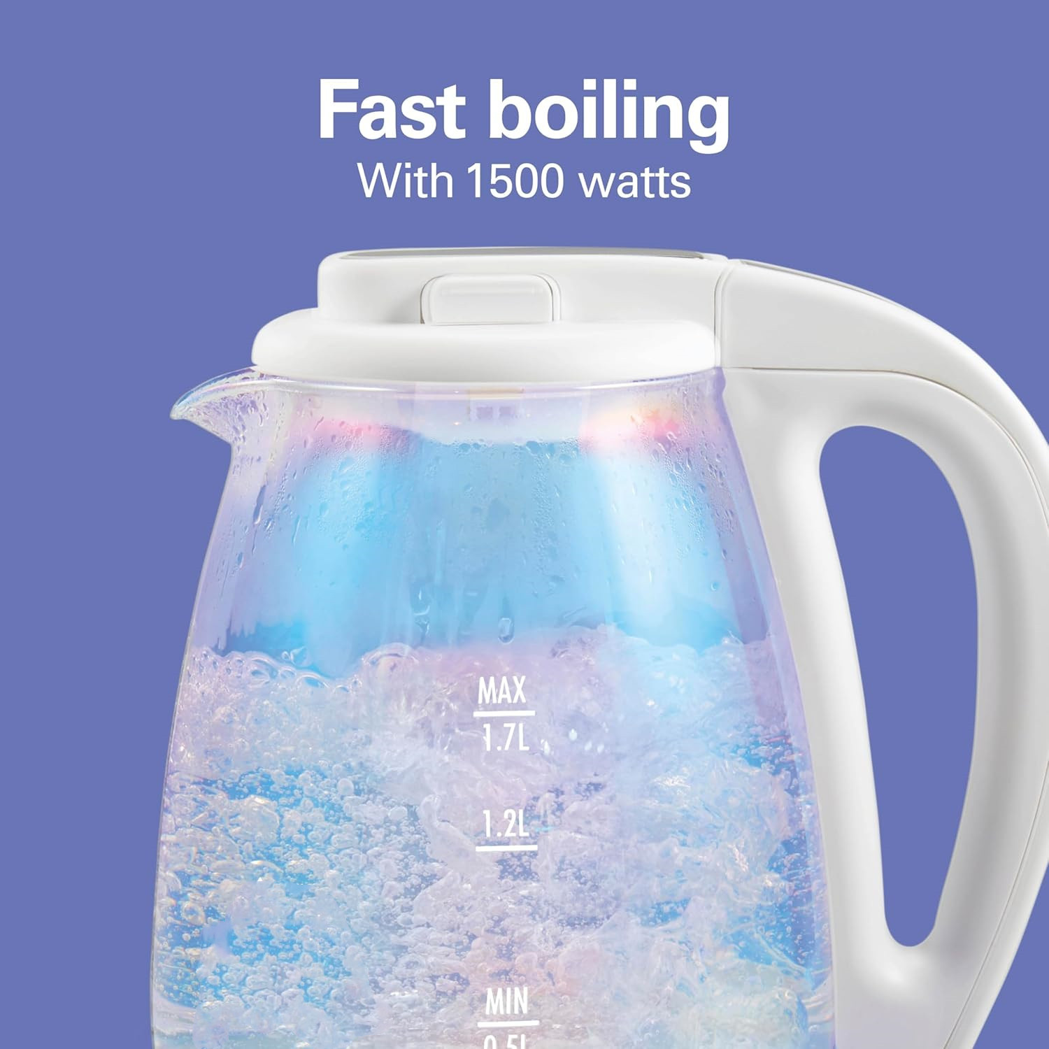 1.7L Electric Tea Kettle, Water Boiler & Heater, LED Indicator, Built-In Mesh Filter, Auto-Shutoff & Boil-Dry Protection, Cordless Serving, Iridescent Clear Glass