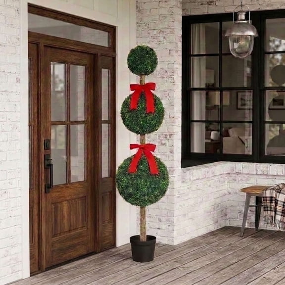 Americana 6' Artificial Topiary with Red Bows, Patriotic by My Texas House