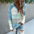 thumbnail image 3 of KZKR Women's Zipper Hooded Sweater Striped Color Combination Hollow Loose Sweater Femme Casual plus Size, 3 of 3