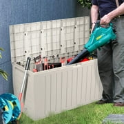 Seizeen Outdoor Storage Box, 75Gal Resin Deck Box for Cushions/Pool Accessories, Waterproof Patio Storage Bench for Indoor Garden Poolside, Max Weight Capacity 450lbs, Beige