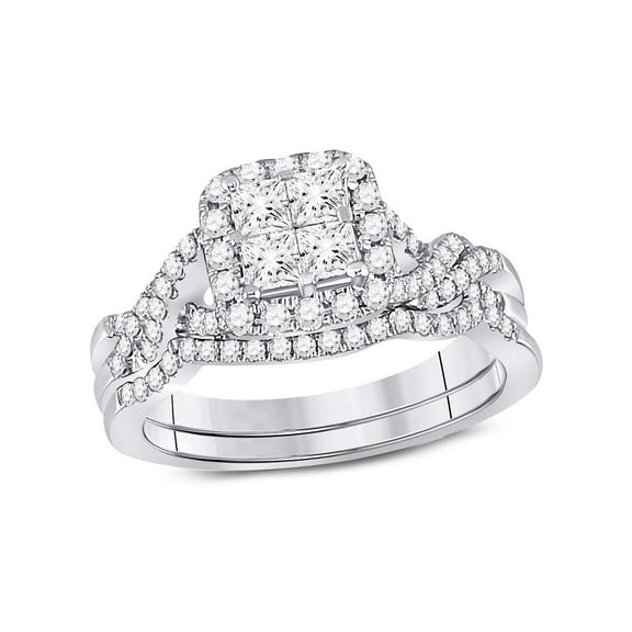 1.00 Carat (Color H-I, I1-I2) Princess Cut Diamond Engagement Ring Bridal Wedding Set in 10K White Gold for Women