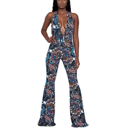 Dellytop - Womens Floral Backless Collar Overall Evening Jumpsuits ...