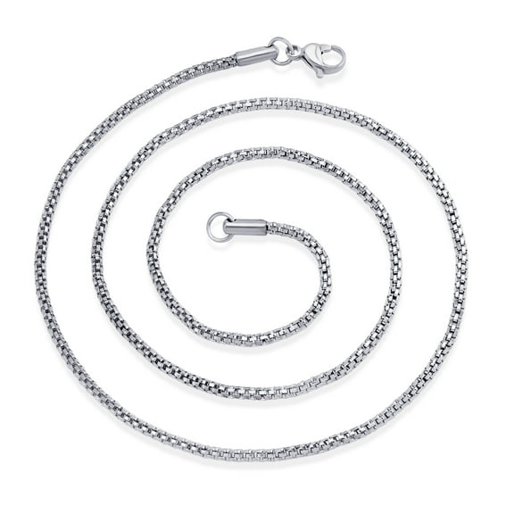 555Jewelry 2mm Mesh Necklace, Mesh Chain, Stainless Steel Necklace for Women, Stainless Steel Necklace for Men, Bismark Round Tube Mesh Box Necklace, Silver, 16 Inch
